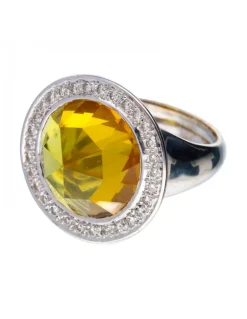 Anillo - 18 quilates Oro blanco - 12.41 tw. Topacio - Diamante