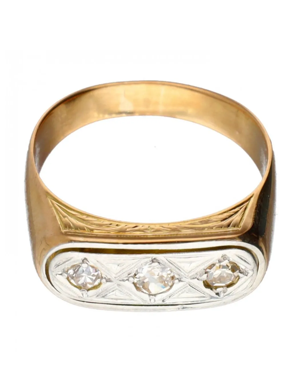 Anillo - Oro amarillo, Oro blanco 0.19ct. Redondo Diamante
