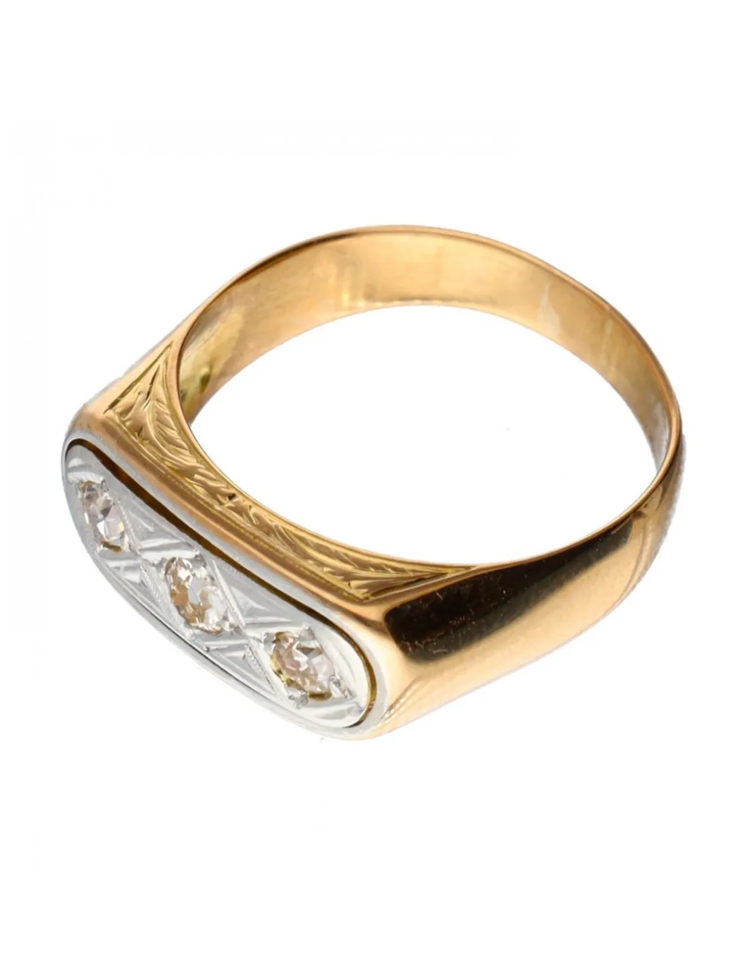 Anillo - Oro amarillo, Oro blanco 0.19ct. Redondo Diamante