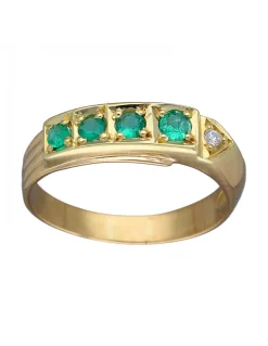 Anillo Alianza de Oro amarillo, con Esmeraldas y Circonitas