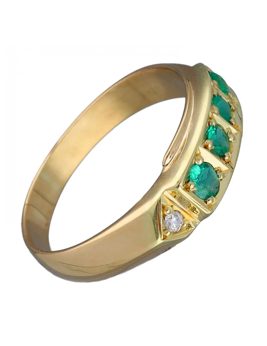 Anillo Alianza de Oro amarillo, con Esmeraldas y Circonitas