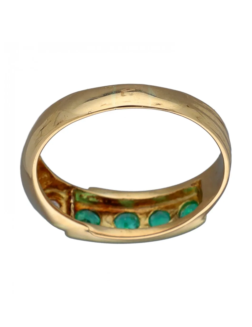 Anillo Alianza de Oro amarillo, con Esmeraldas y Circonitas
