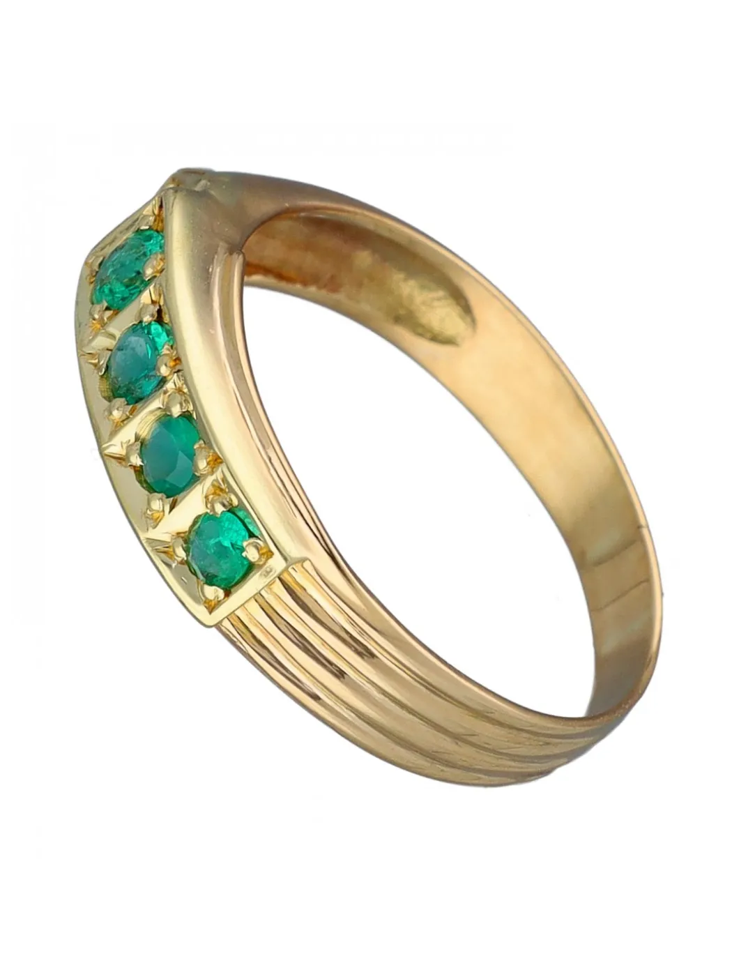 Anillo Alianza de Oro amarillo, con Esmeraldas y Circonitas