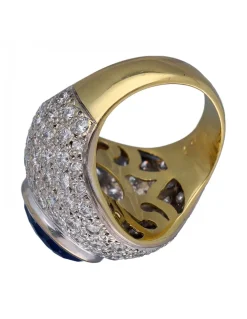 Anillo Coctel de Oro amarillo y blanco, con Brillantes y Zafiro