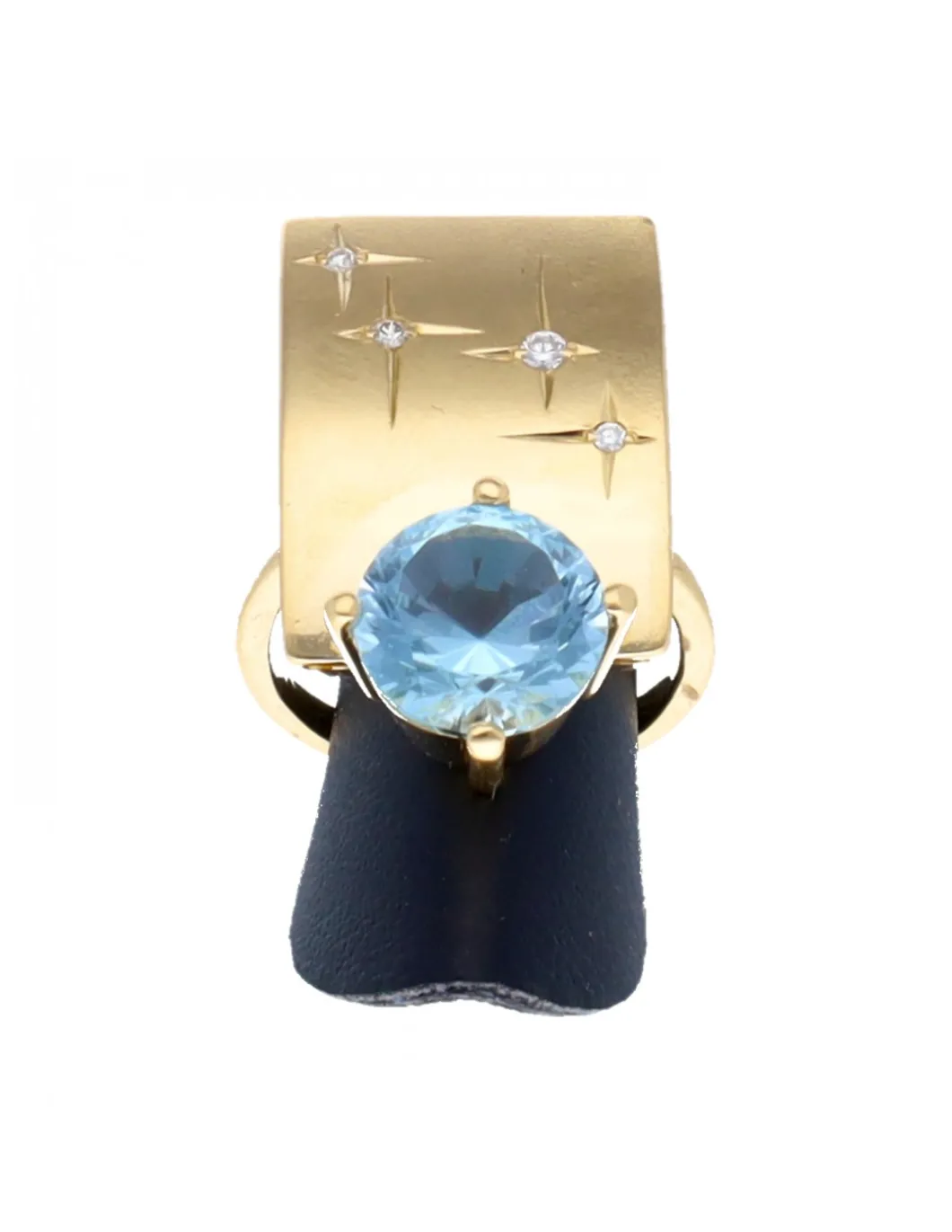 Anillo con diseño cuadrado y agua marina oro amarillo 18kl