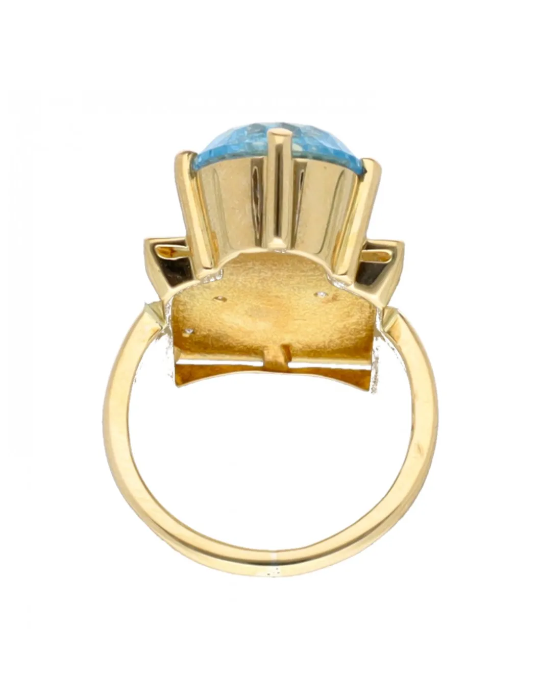 Anillo con diseño cuadrado y agua marina oro amarillo 18kl