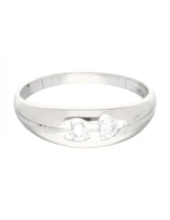 Anillo con dos corazones de zirconitas oro blanco 18kl