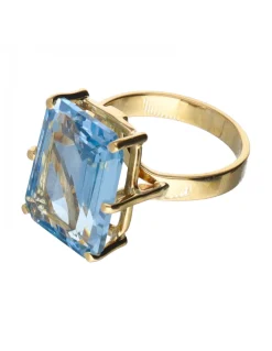 Anillo con piedra aguamarina oro amarillo