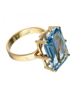 Anillo con piedra aguamarina oro amarillo