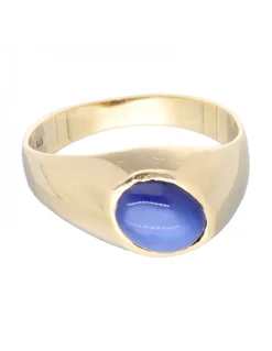 Anillo con piedra azul central oro amarillo 18kl