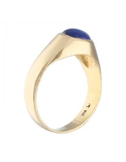 Anillo con piedra azul central oro amarillo 18kl
