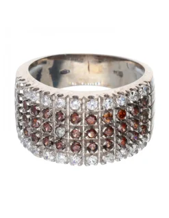 Anillo con una tira de zirconitas y amatistas oro blanco 18kl