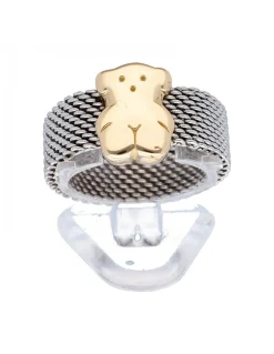 Anillo de acero con diseño y oso TOUS en oro amarillo 18K