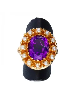 Anillo de oro 14 kl amatista y perlas
