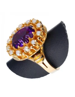 Anillo de oro 14 kl amatista y perlas