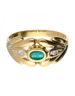 Anillo de oro 18 kl con zirconitas y esmeraldas