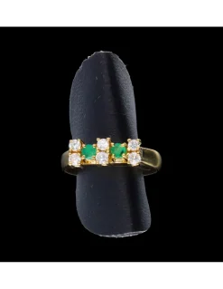 Anillo de oro 18 kl zirconitas y esmeraldas