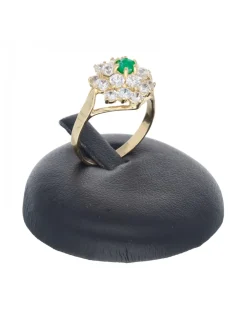 Anillo de oro amarillo 18 Kl con diseño circonitas y piedra sintética