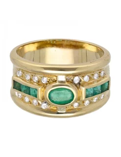 Anillo de oro amarillo 18 Kl con diseño y zircones y piedras sintéticas