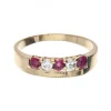 Anillo de oro amarillo 18 Kl con diseño brillantes y rubíes