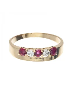 Anillo de oro amarillo 18 Kl con diseño brillantes y rubíes