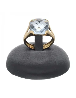 Anillo de oro amarillo 18 K con diseño y piedra sintética