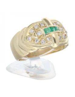 Anillo de oro amarillo 18 K con diseño circonitas verdes y brillantes
