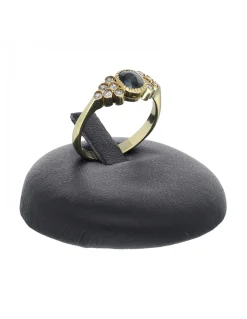Anillo de oro amarillo 18 Kl con diseño zafiro y brillantes
