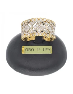 Anillo de oro amarillo 18 K con diseño y circonitas
