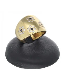 Anillo de oro amarillo 18 K con diseño y circonitas