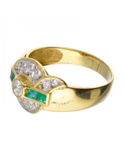 Anillo de oro amarillo 18 kl esmeralda y zirconita