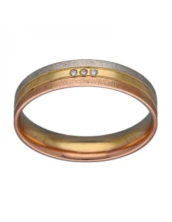 Anillo de Oro amarillo, blanco y rosado 18K con diseño Alianza y Brillantes