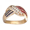 Anillo de Oro amarillo con diseño, brillantes Moissanite, Rubíes y Zafiros