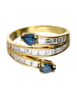 Anillo de Oro amarillo con diseño correa, Zafiros y Brillantes