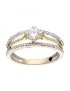 Anillo de oro amarillo con diseño y circonitas