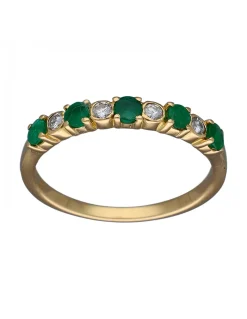 Anillo de Oro amarillo con diseño Aniversario, 5 Esmeraldas y 4 Brillantes