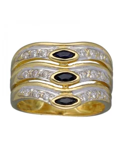 Anillo de Oro amarillo con diseño Coctel, Circonitas y Zafiros