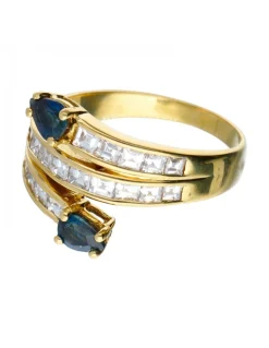 Anillo de Oro amarillo con diseño correa, Zafiros y Brillantes