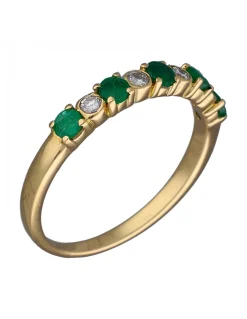 Anillo de Oro amarillo con diseño Aniversario, 5 Esmeraldas y 4 Brillantes