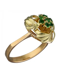 Anillo de Oro amarillo con diseño de Flor y Esmeraldas