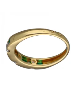 Anillo de Oro amarillo con diseño Aniversario, 6 Esmeraldas y 3 Circonitas