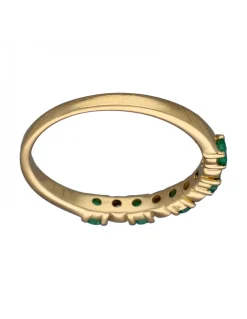 Anillo de Oro amarillo con diseño Aniversario, 5 Esmeraldas y 4 Brillantes