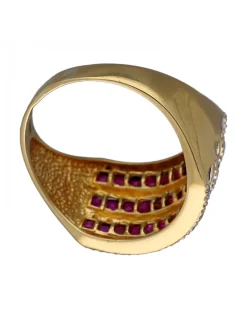 Anillo de Oro amarillo con diseño Coctel, Rubíes y Circonitas