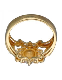 Anillo de Oro amarillo con diseño Coctel, Perla y Circonitas