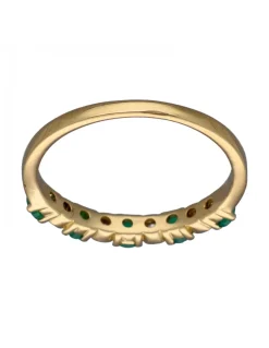 Anillo de Oro amarillo con diseño Aniversario, 5 Esmeraldas y 4 Brillantes