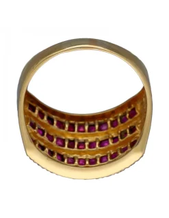 Anillo de Oro amarillo con diseño Coctel, Rubíes y Circonitas