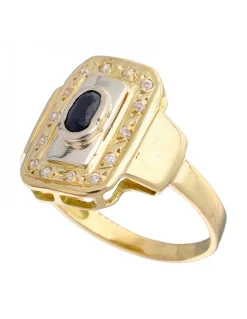 Anillo de Oro amarillo con diseño Zafiro y Circonitas