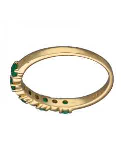 Anillo de Oro amarillo con diseño Aniversario, 5 Esmeraldas y 4 Brillantes