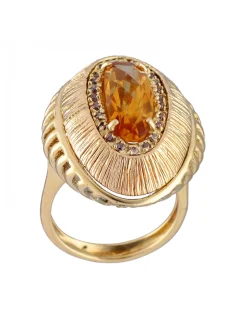 Anillo de Oro amarillo 18K con diseño, Circonitas y Piedra Sintética Amarilla