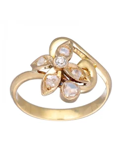 Anillo de Oro amarillo 18K con diseño de Flor y Brillantes